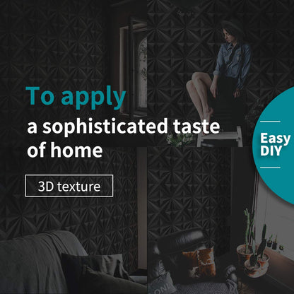 12 Pcs 3D Wall Panels Star Textured Black