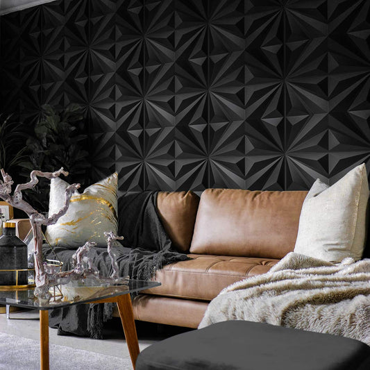 12 Pcs 3D Wall Panels Star Textured Black